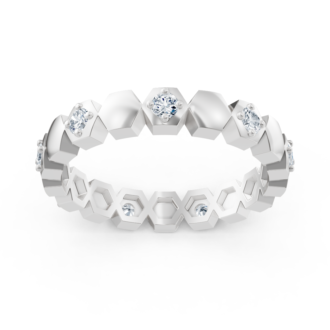 Birgie Bague Diamant Or Blanc 14K – Design Hexagone
