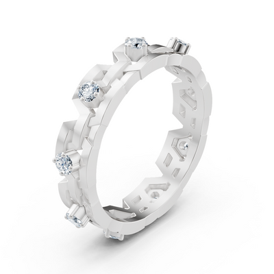 Bague en or rose 14K avec 9 diamants de laboratoire en sertissage griffes