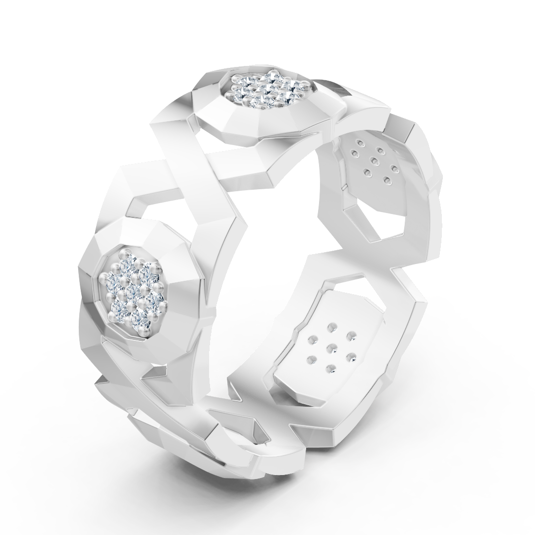 Weißgoldring 14K mit 35 Labor-Diamanten in Prong-Fassung - hochwertiger Schmuck von Rosy Lab Diamonds