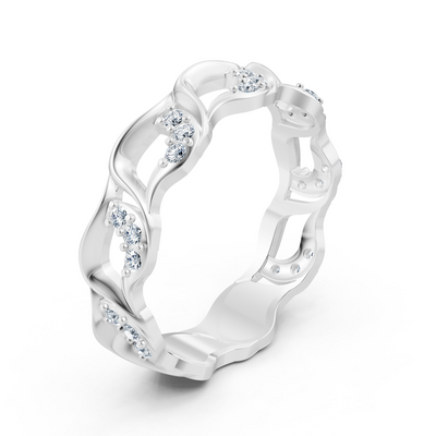 14K white gold ring with 21 lab diamonds in prong setting