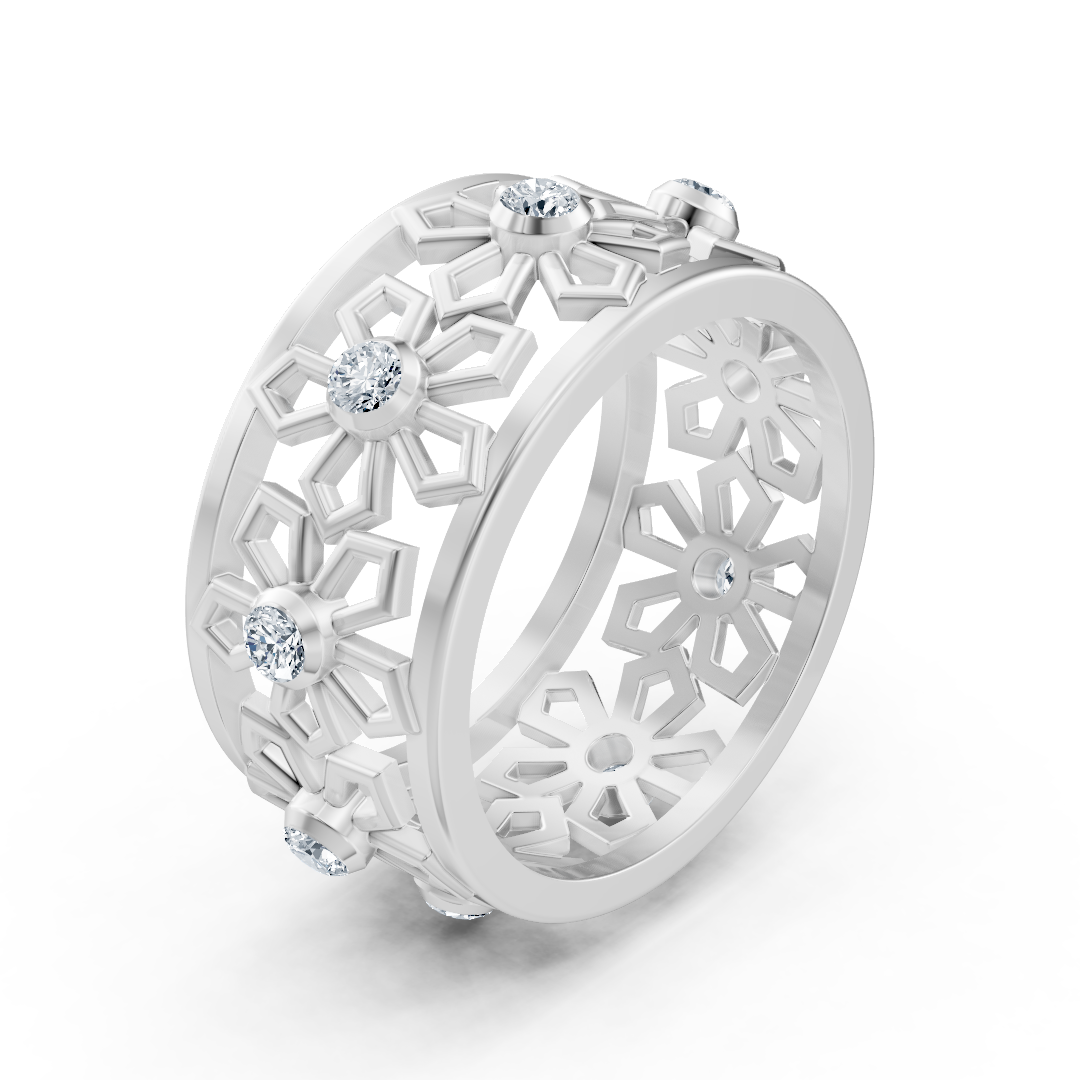 Bague en or blanc 14 carats avec 8 diamants de laboratoire sertis clos – Bijoux haut de gamme de Rosy Lab Diamonds
