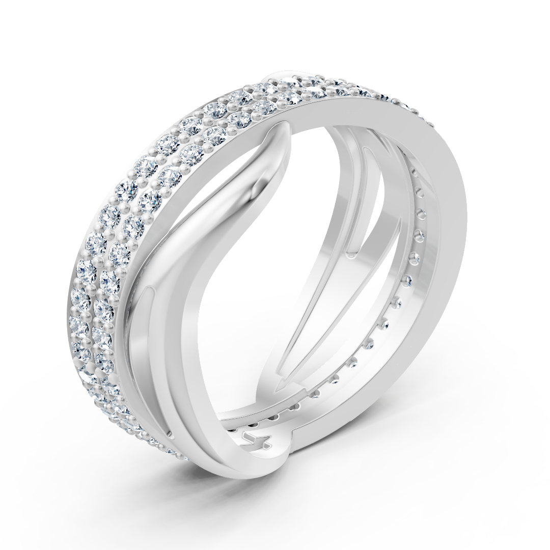 Bague élégante en or blanc ondulé ornée de 90 diamants de laboratoire – Bijoux haut de gamme de Rosy Lab Diamonds