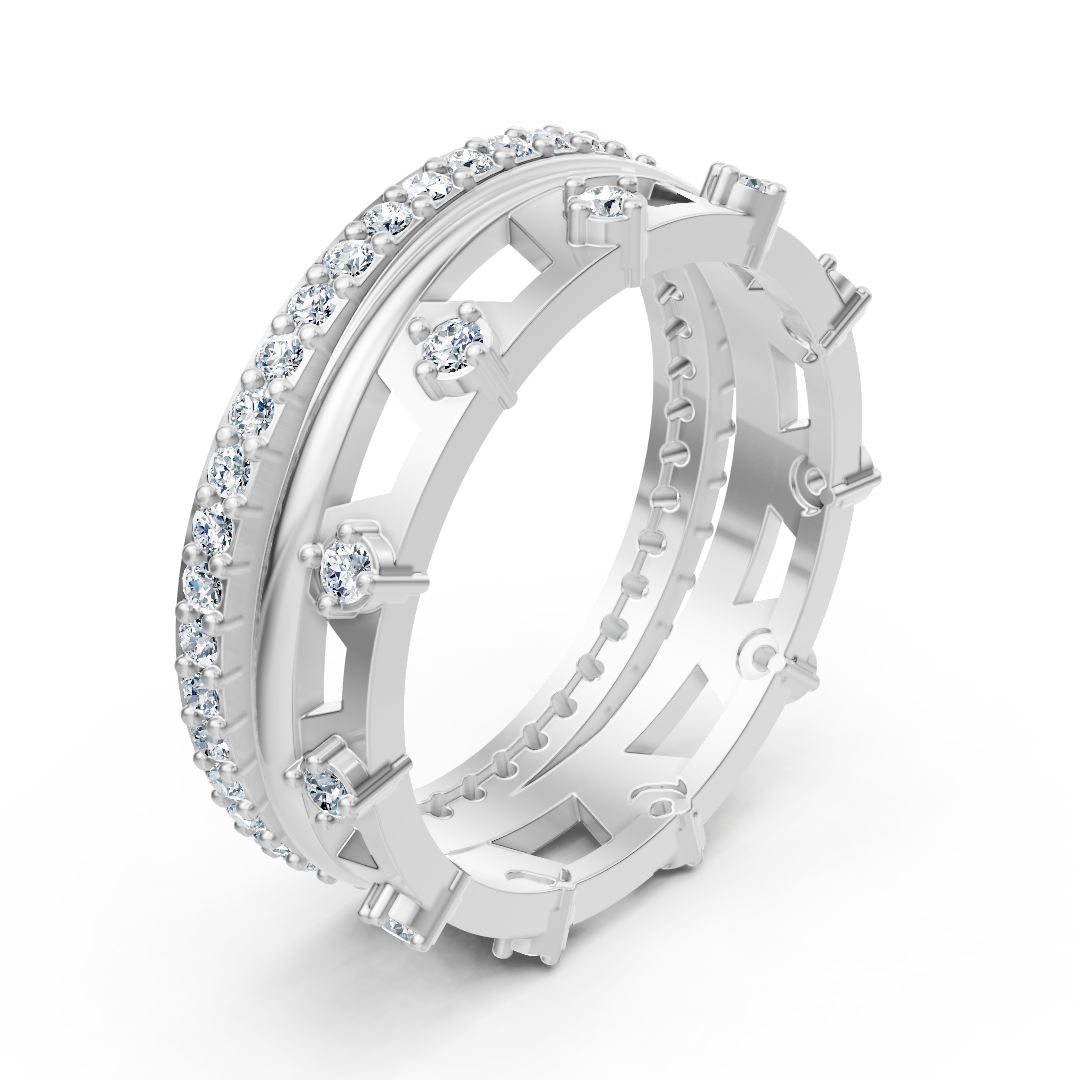 Bague structurée en or blanc avec diamants de laboratoire en deux tailles – Bijoux haut de gamme de Rosy Lab Diamonds