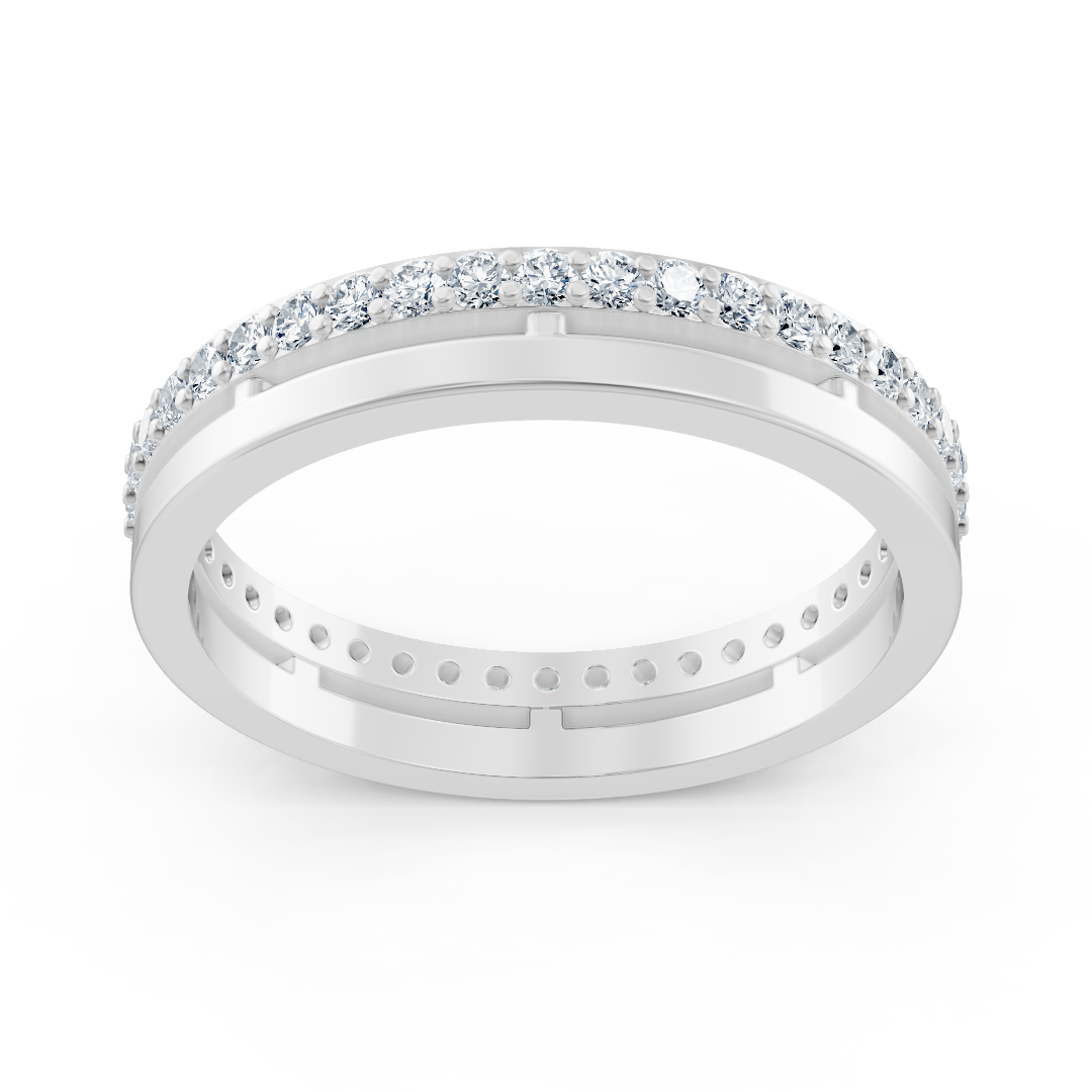 Bague classique en or blanc avec 42 diamants de laboratoire taille ronde