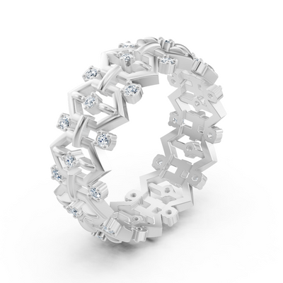 Geometric white gold ring with 33 lab diamonds in two sizes 