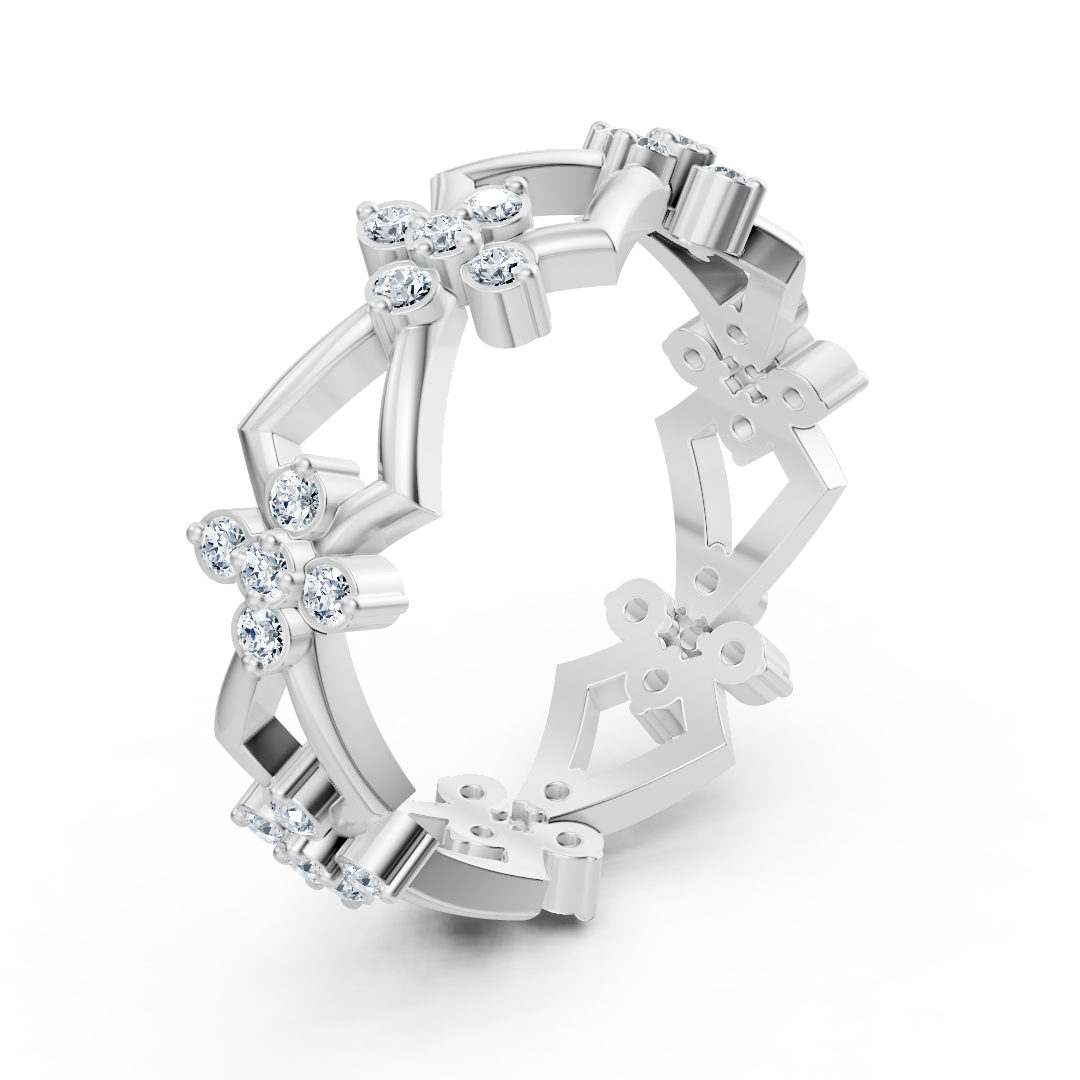 Bague en or blanc avec motif floral et 35 diamants de laboratoire – Bijoux haut de gamme de Rosy Lab Diamonds