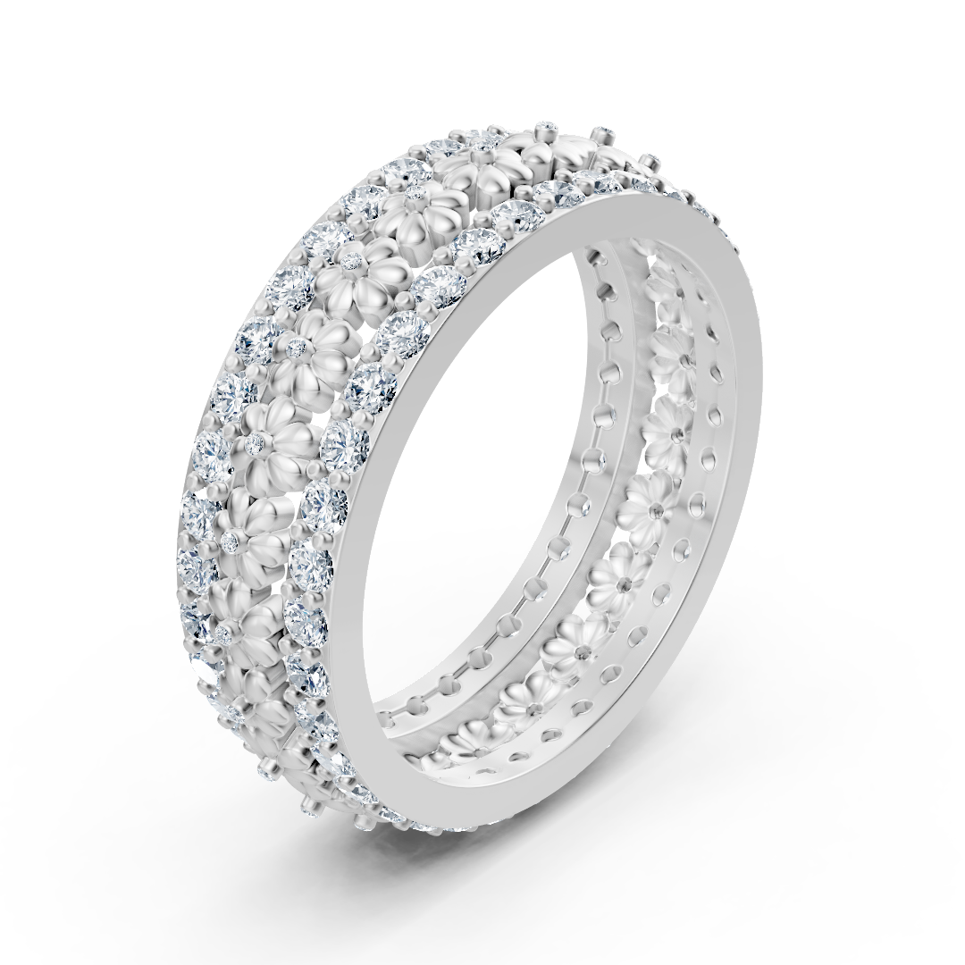 Bague en or blanc à structure florale avec 72 diamants de laboratoire – Bijoux haut de gamme de Rosy Lab Diamonds
