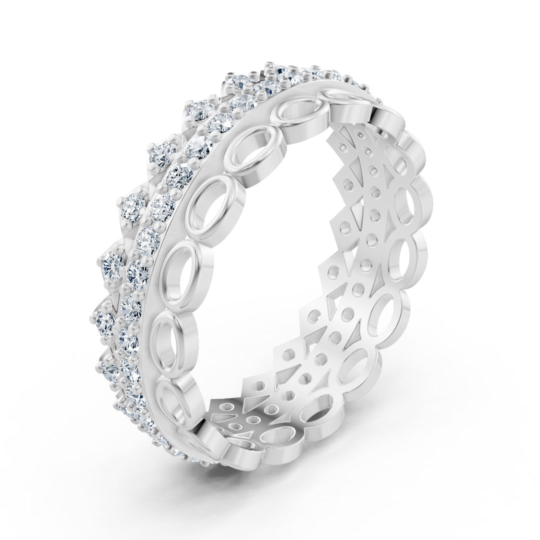 Bague en or blanc avec structure circulaire et 59 diamants de laboratoire – des bijoux haut de gamme de Rosy Lab Diamonds