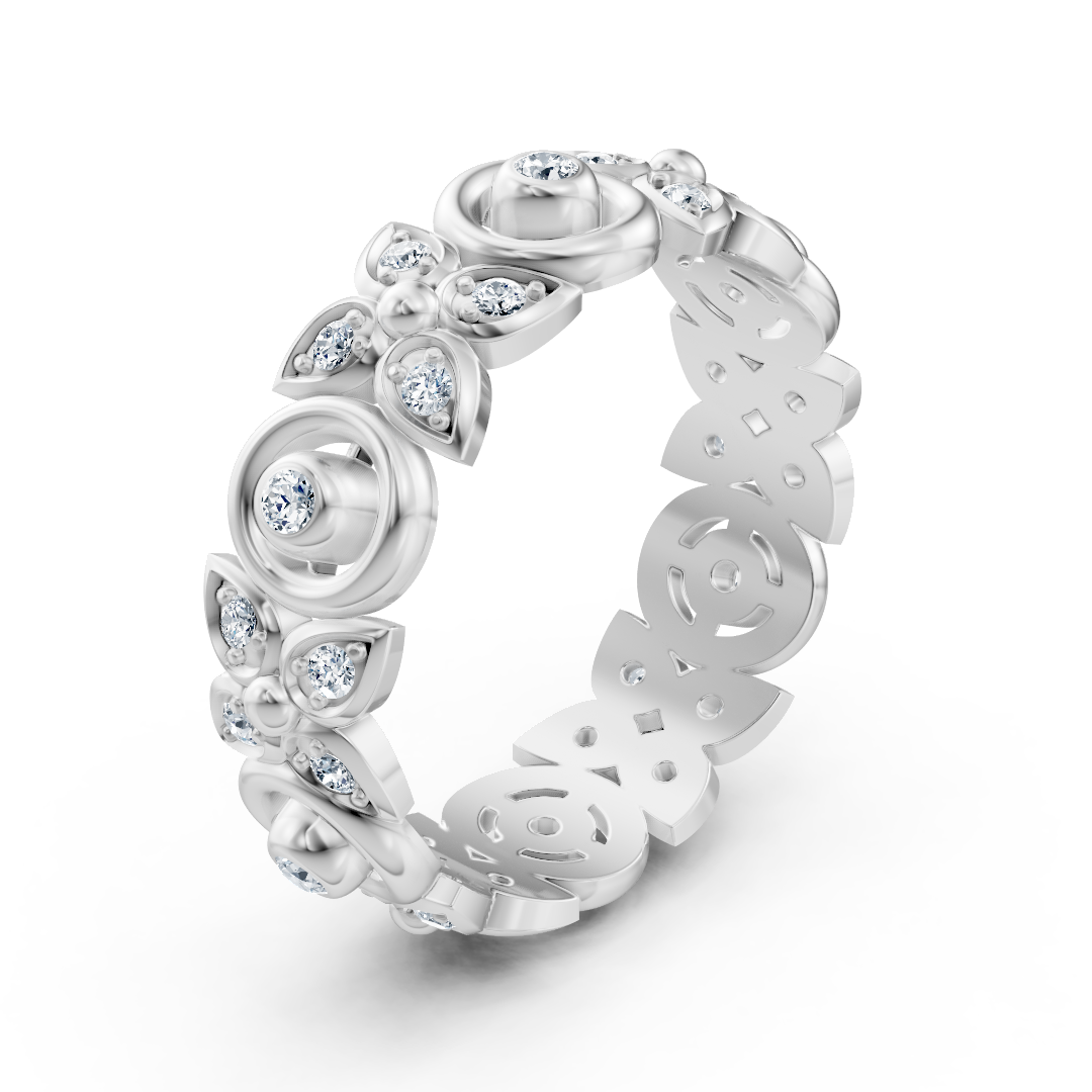 Weißgoldener Diamantring mit floraler Struktur und Labordiamanten