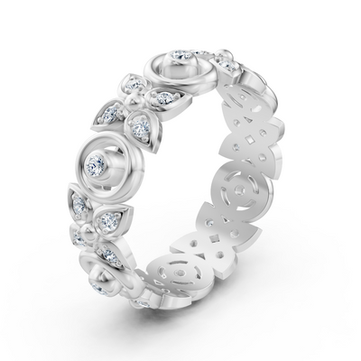 Weißgoldener Diamantring mit floraler Struktur und Labordiamanten