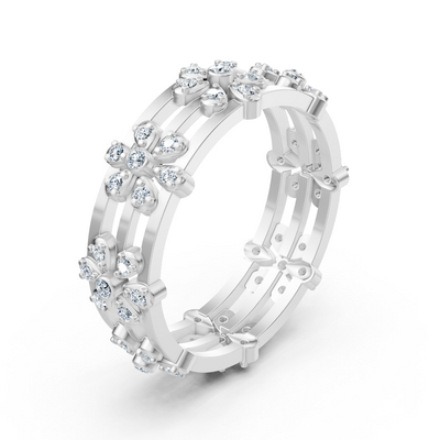 Weißgoldener Diamantring mit Blütenstruktur und Labordiamanten
