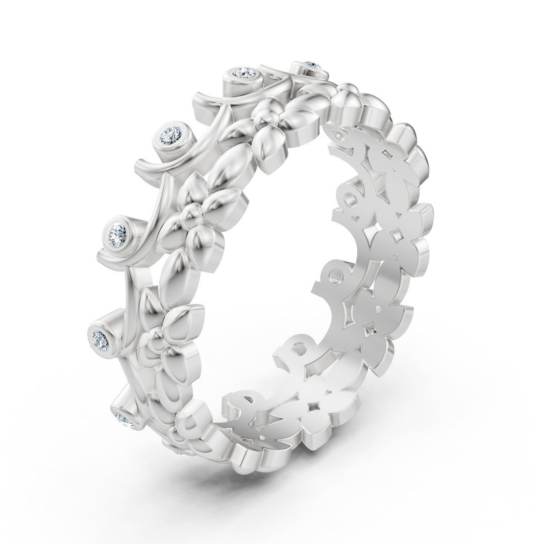 Floral Diamond Ring in White Gold with Bezel Setting - 0.072 Carats - high-quality Jewelry by Rosy Lab Diamonds