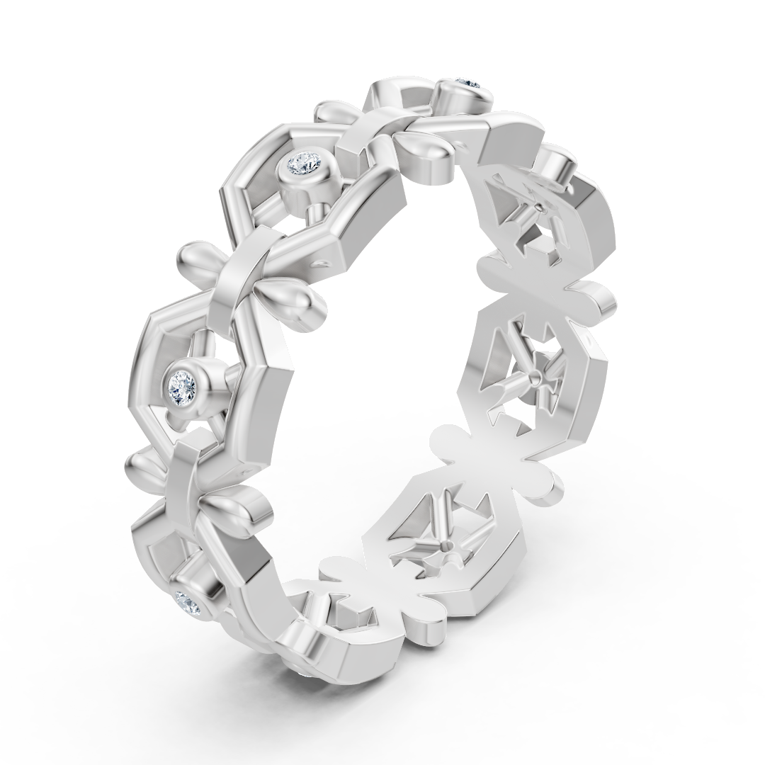 Bague en Or Blanc avec détails floraux et diamants de laboratoire – 0,048 carat – Bijoux haut de gamme de Rosy Lab Diamonds