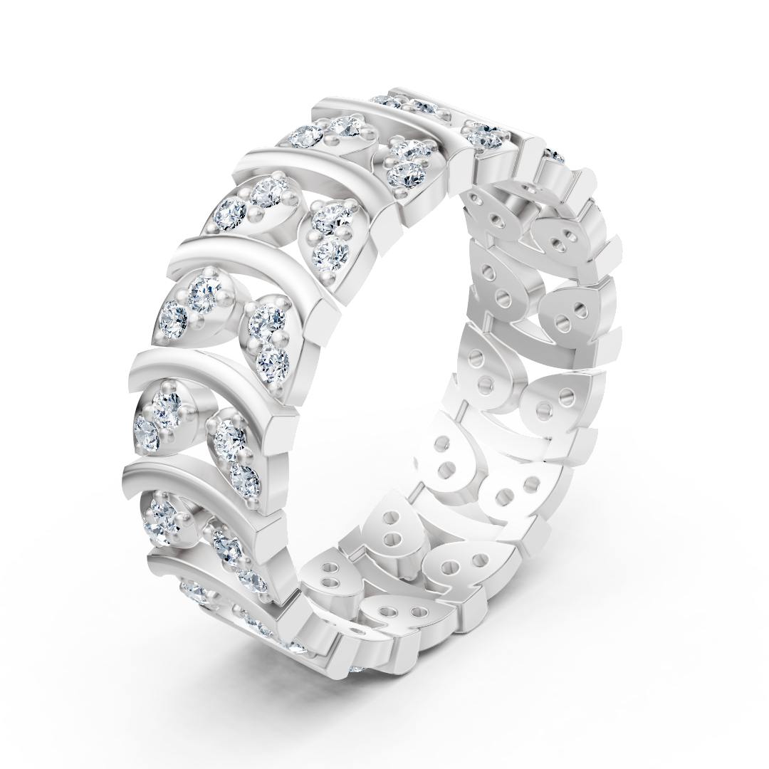 Bague en Or Blanc avec 60 diamants de laboratoire au design incurvé – 14 carats – Bijoux haut de gamme de Rosy Lab Diamonds
