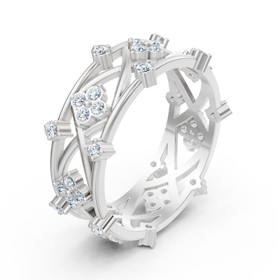 Verspielter Weißgold-Ring mit 42 Labordiamanten – 14K