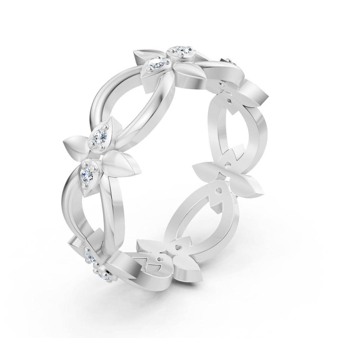 Delicate flower ring in 14K white gold with 12 lab-cut diamonds