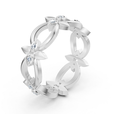 Delicate flower ring in 14K white gold with 12 lab-cut diamonds