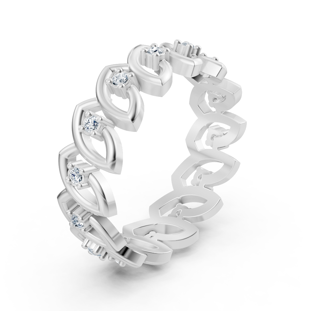 Weißgoldring aus 14K mit 14 Labordiamanten in Blattform - hochwertiger Schmuck von Rosy Lab Diamonds