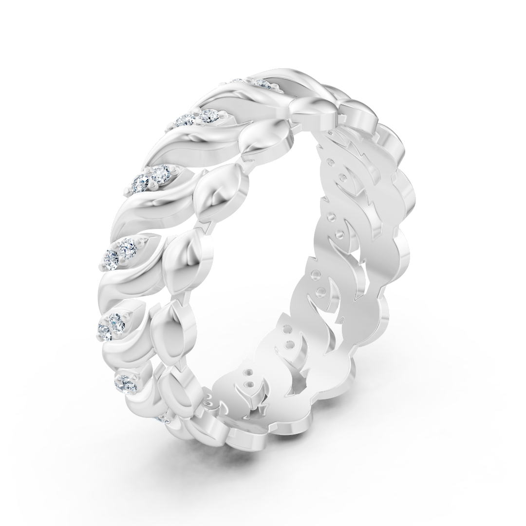 Anneau feuille en or blanc 14 carats avec 30 diamants de laboratoire