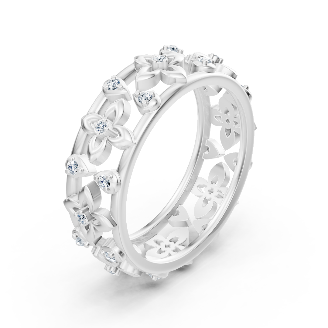 Bague en diamant floral en Or Blanc 14 carats avec diamants de laboratoire – Bijoux haut de gamme de Rosy Lab Diamonds