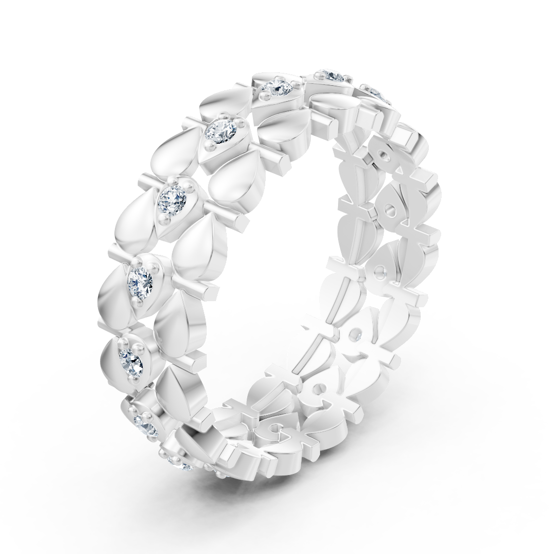 Diamond Ring with Leaf Pattern in 14K White Gold - high-quality Jewelry from Rosy Lab Diamonds
