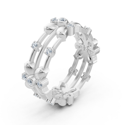 Weißgoldener Floraldetail-Ring mit Labordiamanten