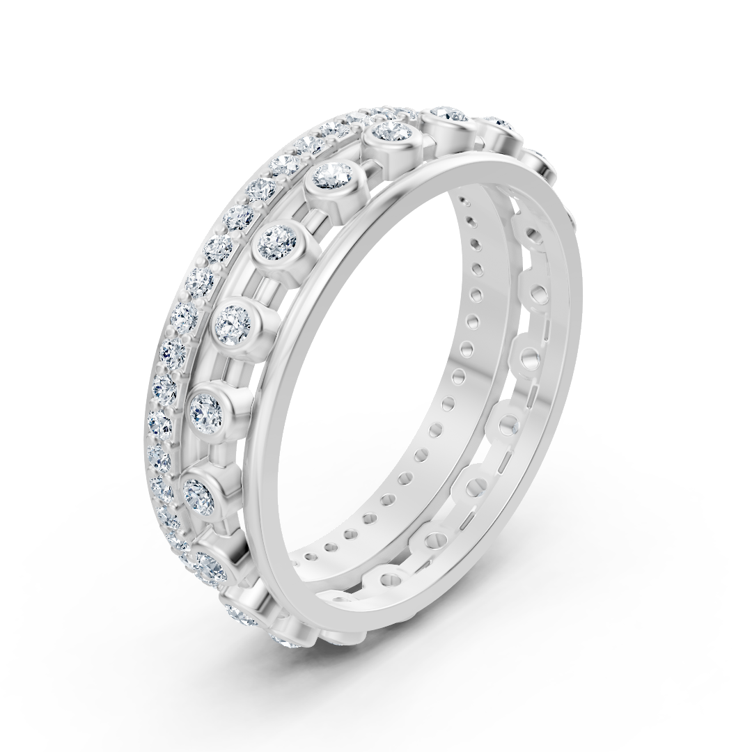 Bague à double anneau en or blanc avec diamants de laboratoire – Bijoux haut de gamme de Rosy Lab Diamonds