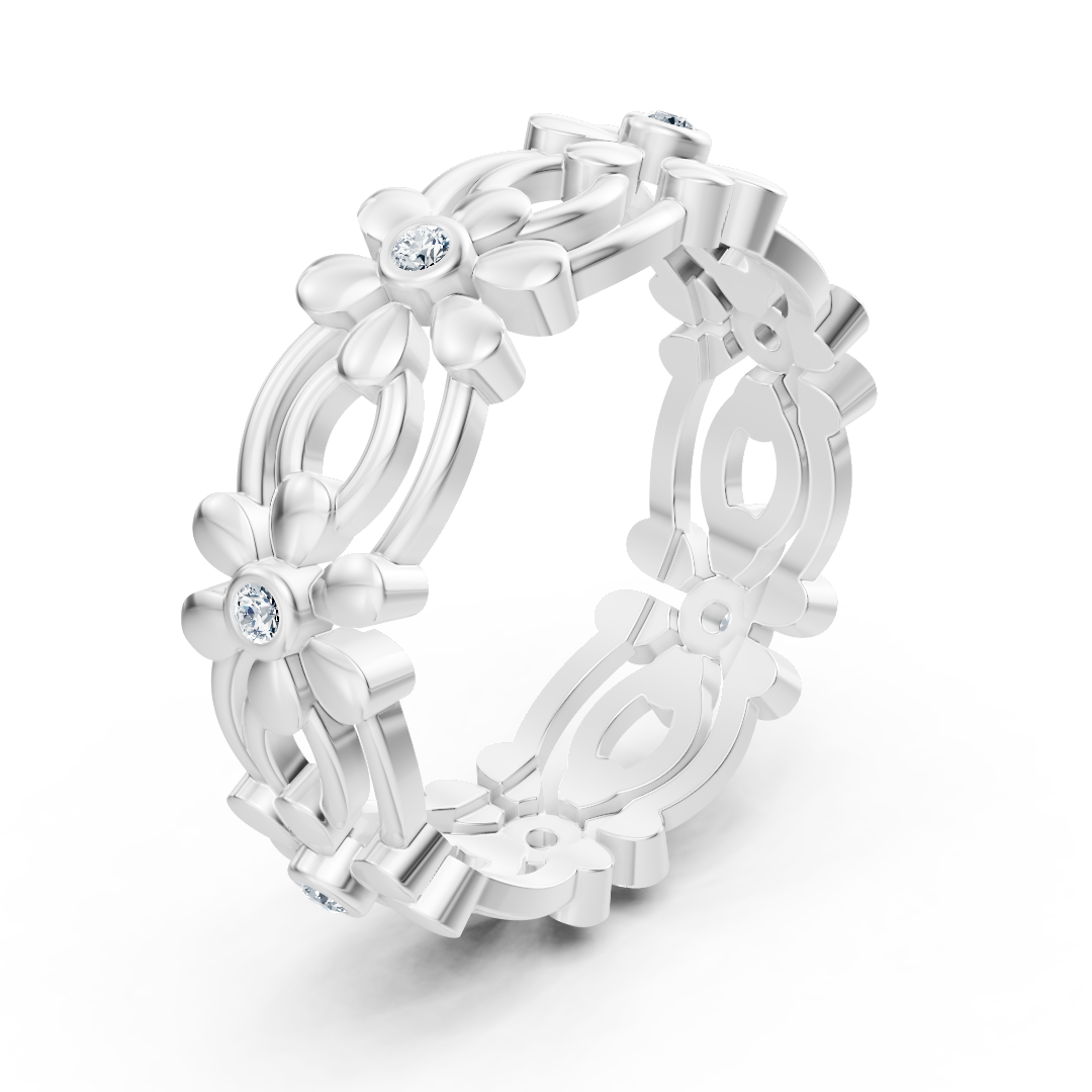 Bague fleurie en or blanc avec diamants de laboratoire – bijoux haut de gamme de Rosy Lab Diamonds