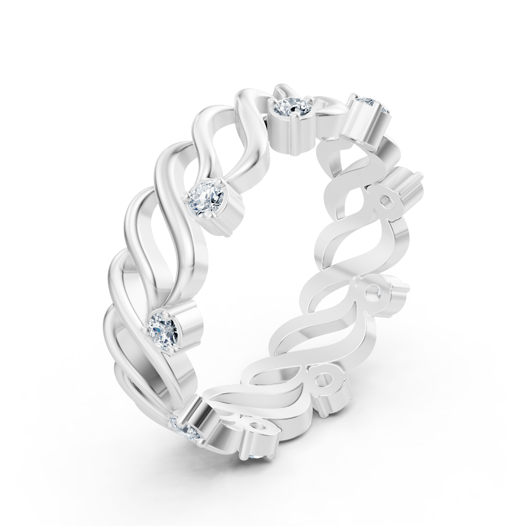 White gold ring with a wave pattern and lab-grown diamonds – high-quality Jewelry from Rosy Lab Diamonds