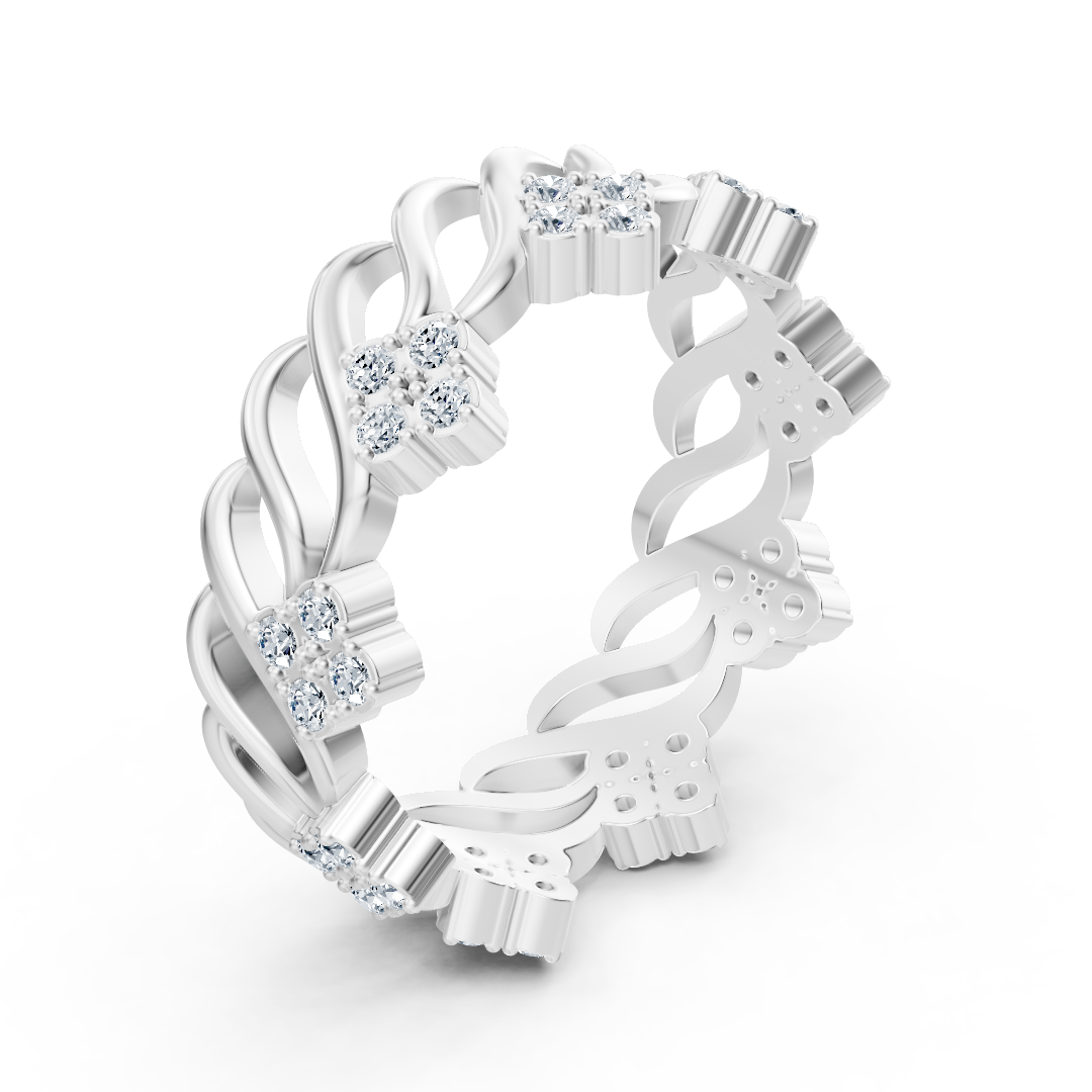 Weißgoldring mit Blütenstruktur und Labordiamanten