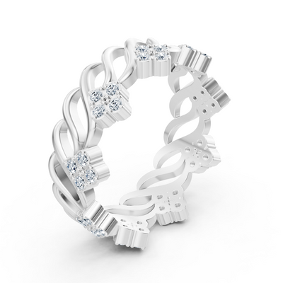 Weißgoldring mit Blütenstruktur und Labordiamanten