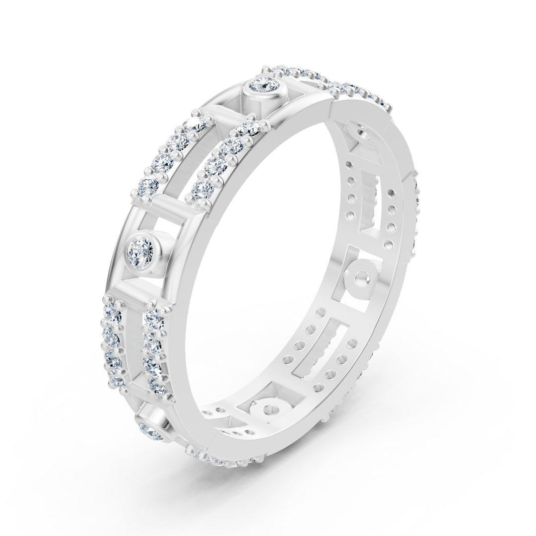 Bague moderne en or blanc avec diamants de laboratoire au double aspect – Bijoux haut de gamme de Rosy Lab Diamonds