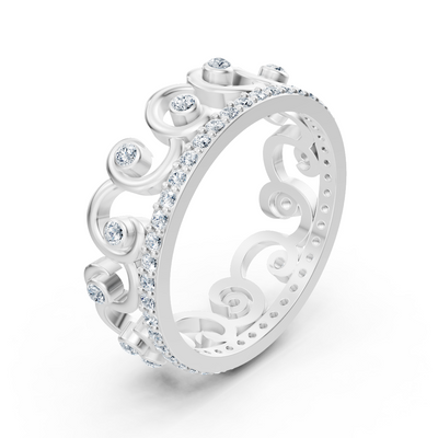 Weißgoldring mit Labordiamanten und Ornamentstruktur