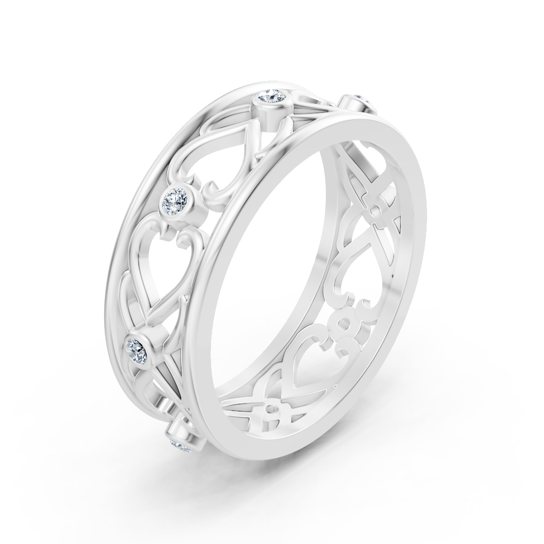 Weißgoldring mit Herzornamenten und Labordiamanten