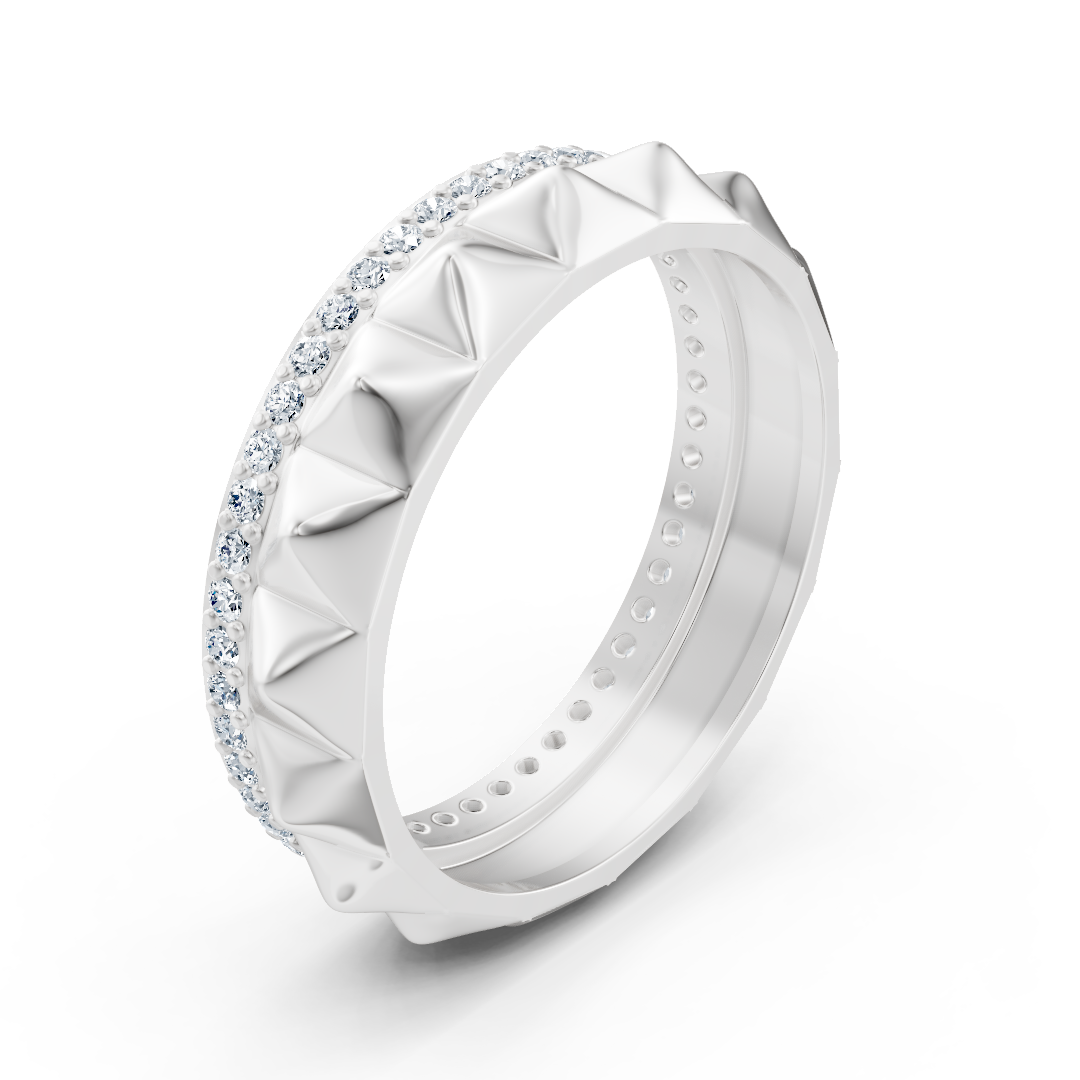 خاتم من الذهب الأبيض بنقشة المسامير وألماس مخبري - مجوهرات فاخرة من Rosy Lab Diamonds