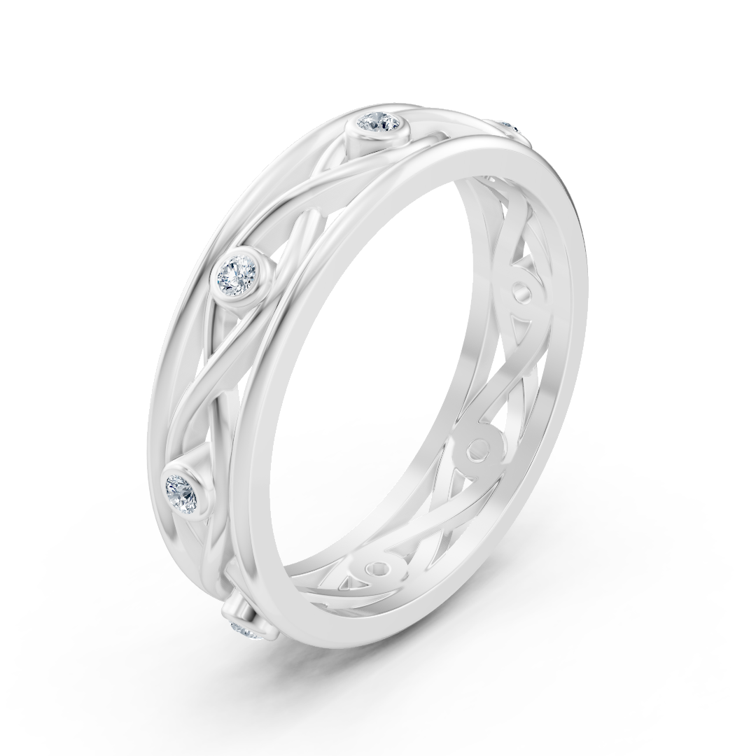 Weißgoldring mit Flechtmuster und Labordiamanten
