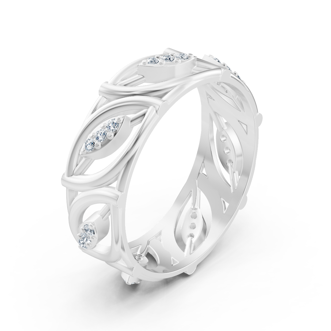 White gold ring with a curved design and lab-grown diamonds – high-quality Jewelry from Rosy Lab Diamonds