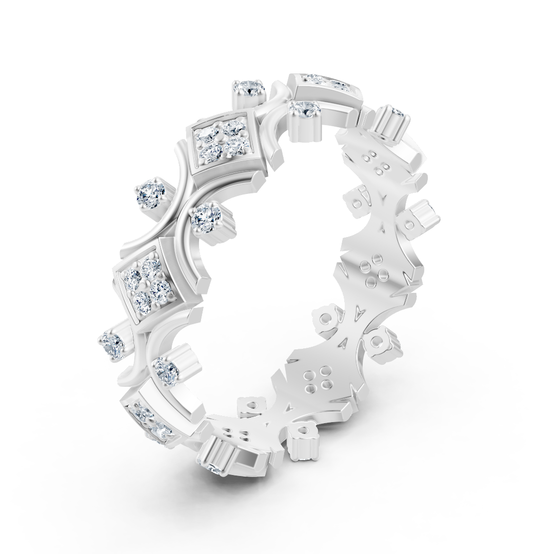 Statement white gold ring with pavé- and prong-set lab-grown diamonds - high-quality Jewelry from Rosy Lab Diamonds