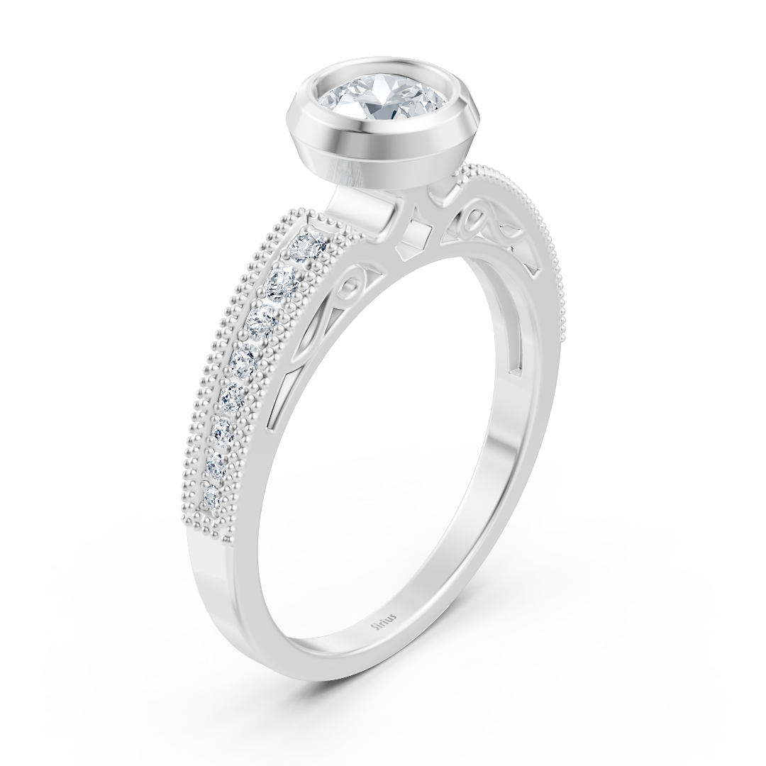 Vintage-inspired white gold ring with bezel setting and lab-grown diamond - high-quality Jewelry from Rosy Lab Diamonds