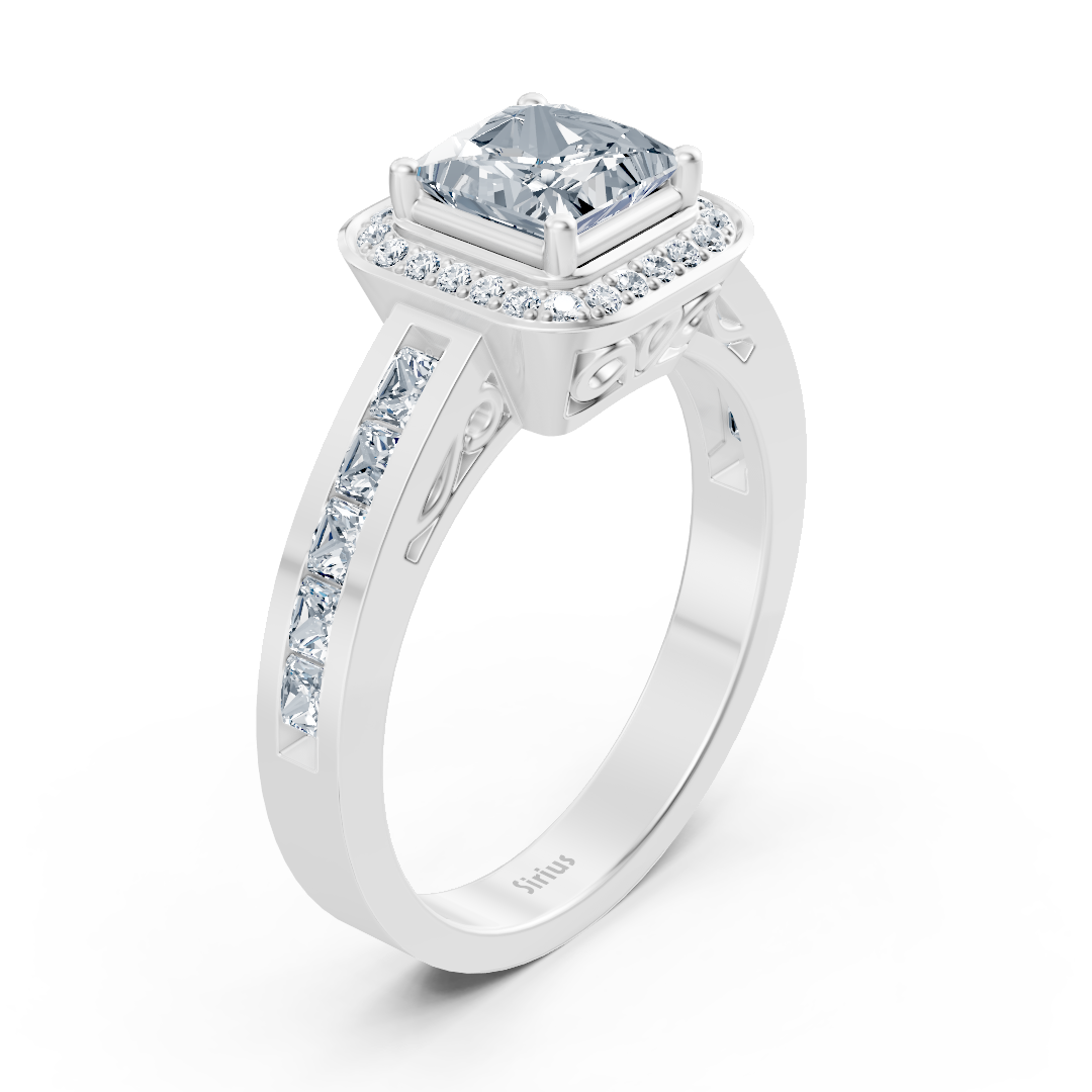 Eleganter Weißgoldring mit Princess-Schliff und zartem Halo aus Labor-Diamanten - hochwertiger Schmuck von Rosy Lab Diamonds