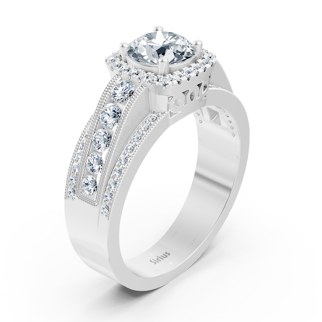 White Gold Diamond Ring with White Topaz and Pavé Shoulders - 14K - High-Quality Jewelry by Rosy Lab Diamonds