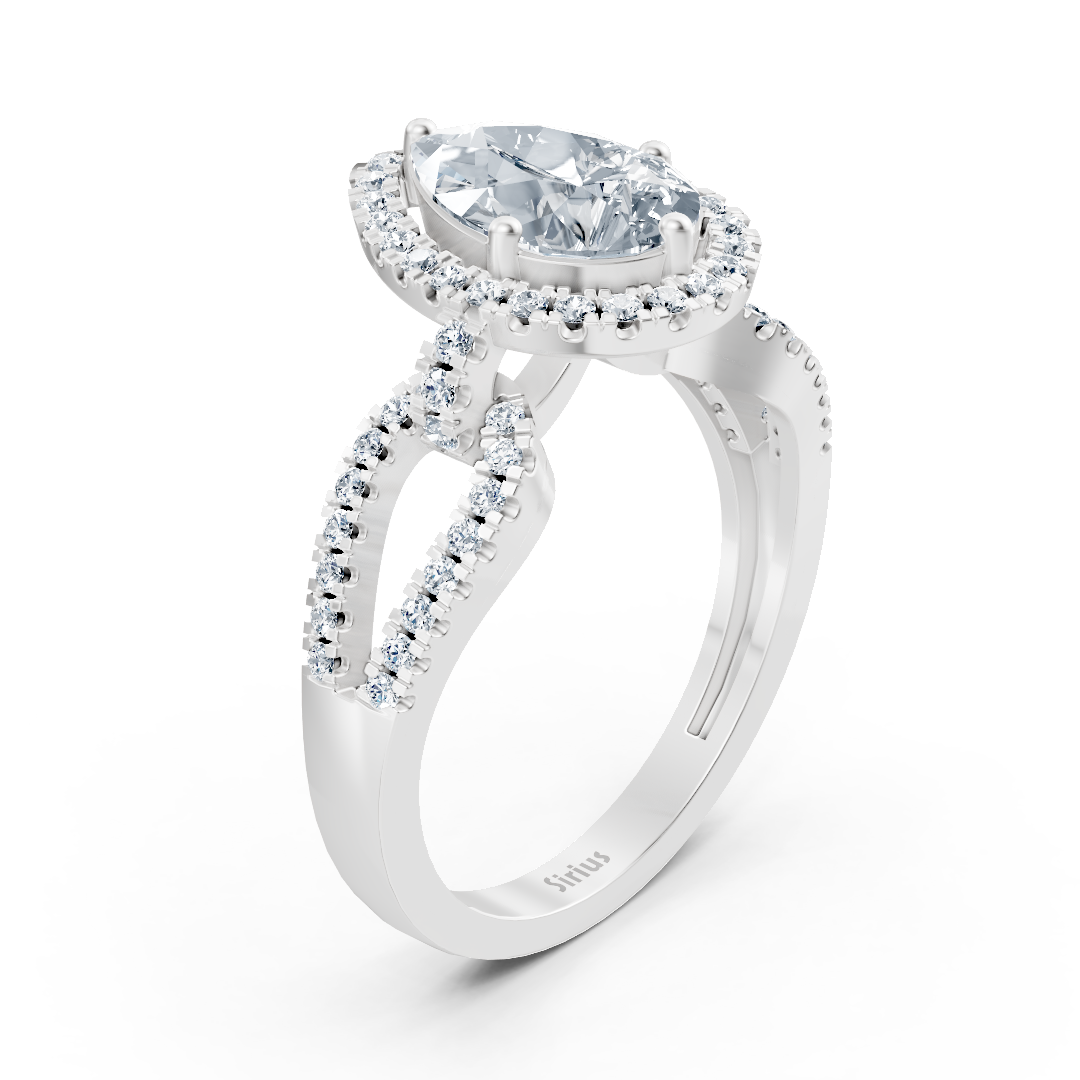 Bague en Or Blanc avec Topaze blanche taille poire et diamants pavés - 14 K - Bijoux haut de gamme de Rosy Lab Diamonds