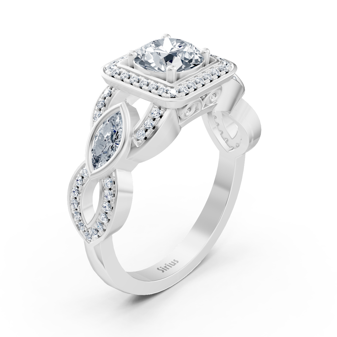 Bague en or blanc avec diamants et Émeraude – design marquise 14 carats – Bijoux haut de gamme de Rosy Lab Diamonds