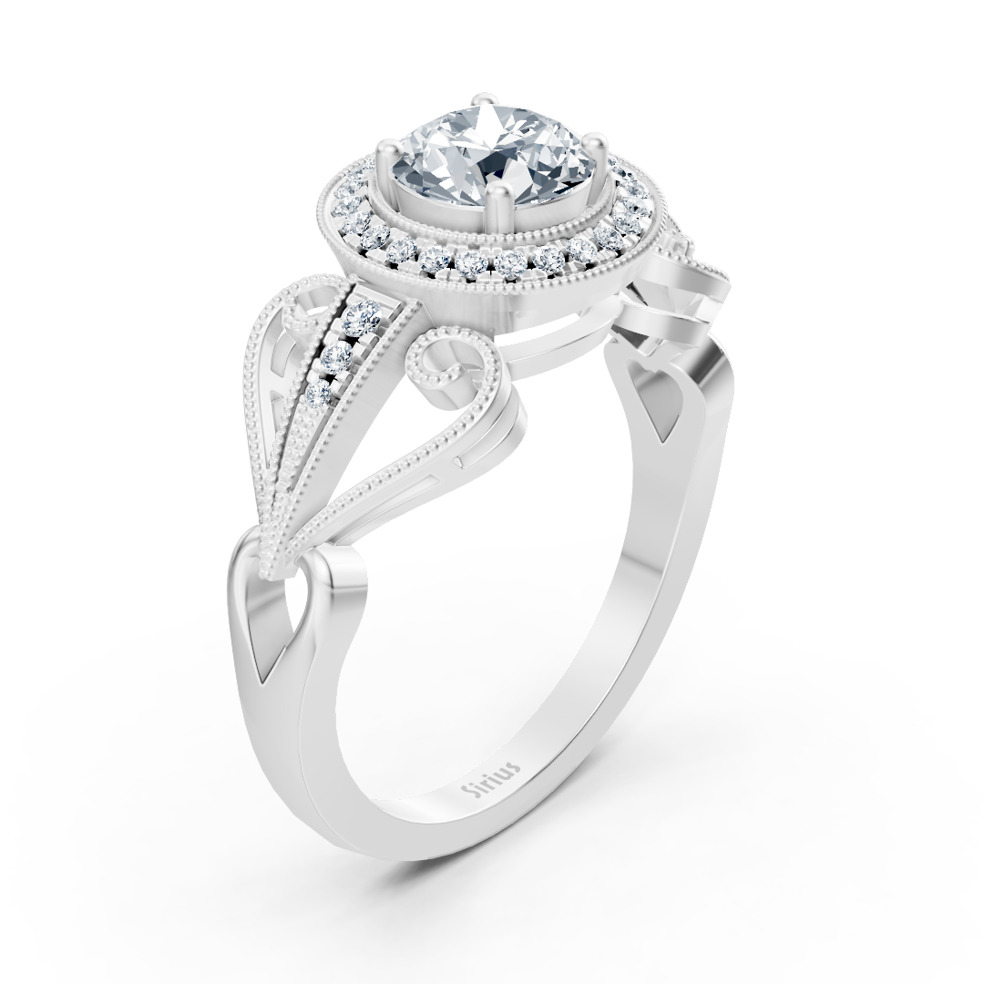 Weißgoldring mit Vintage-Ornamenten und Diamantbesatz - 14K Verlobungsring - hochwertiger Schmuck von Rosy Lab Diamonds
