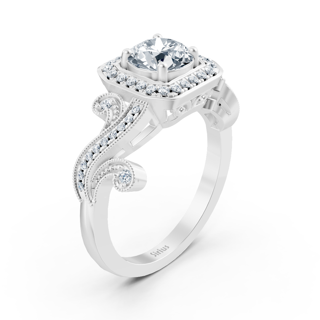 Barok tarzı pırlantalı beyaz altın yüzük - 14K Nişan Yüzüğü - Rosy Lab Diamonds'tan yüksek kaliteli Mücevher