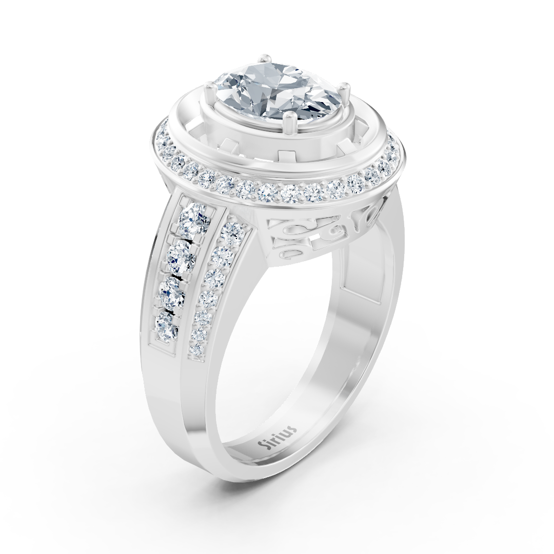 Bague majestueuse en or blanc avec topaze blanche ovale et diamants – Bijoux de haute qualité de Rosy Lab Diamonds