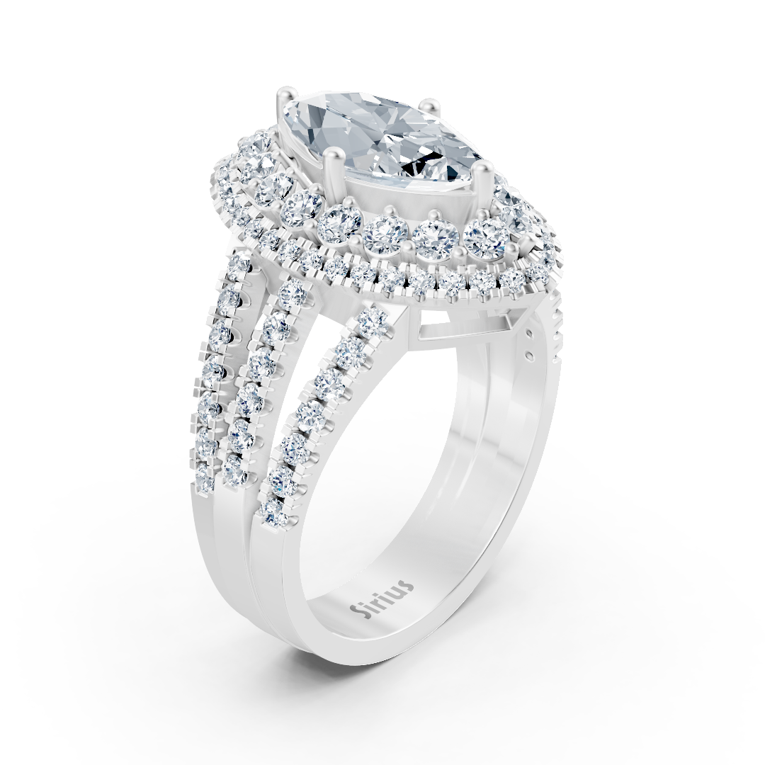 Bague extravagante en or blanc avec topaze blanche taille marquise et diamants - bijoux haut de gamme de Rosy Lab Diamonds