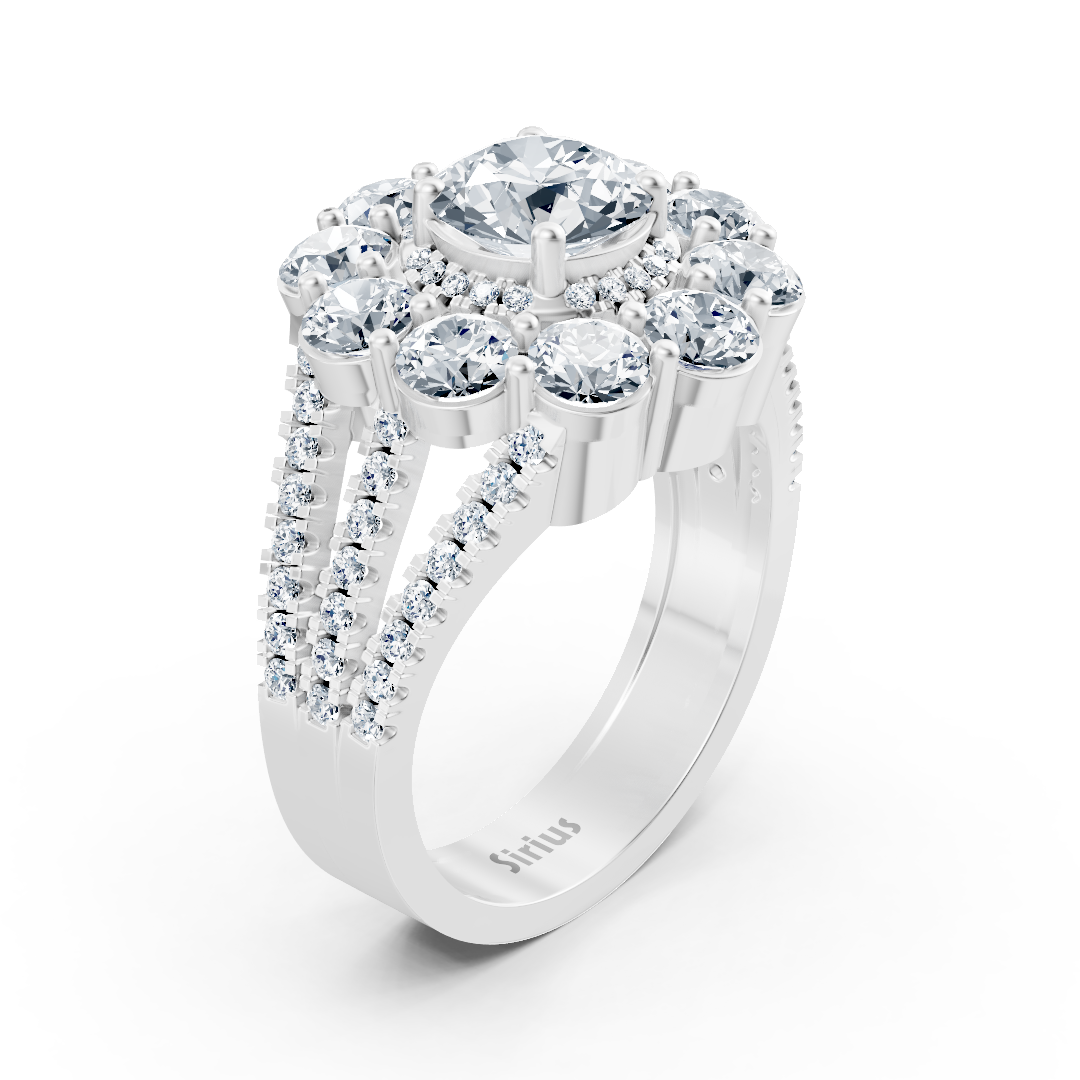 Flower-shaped white gold ring with white topaz and diamonds