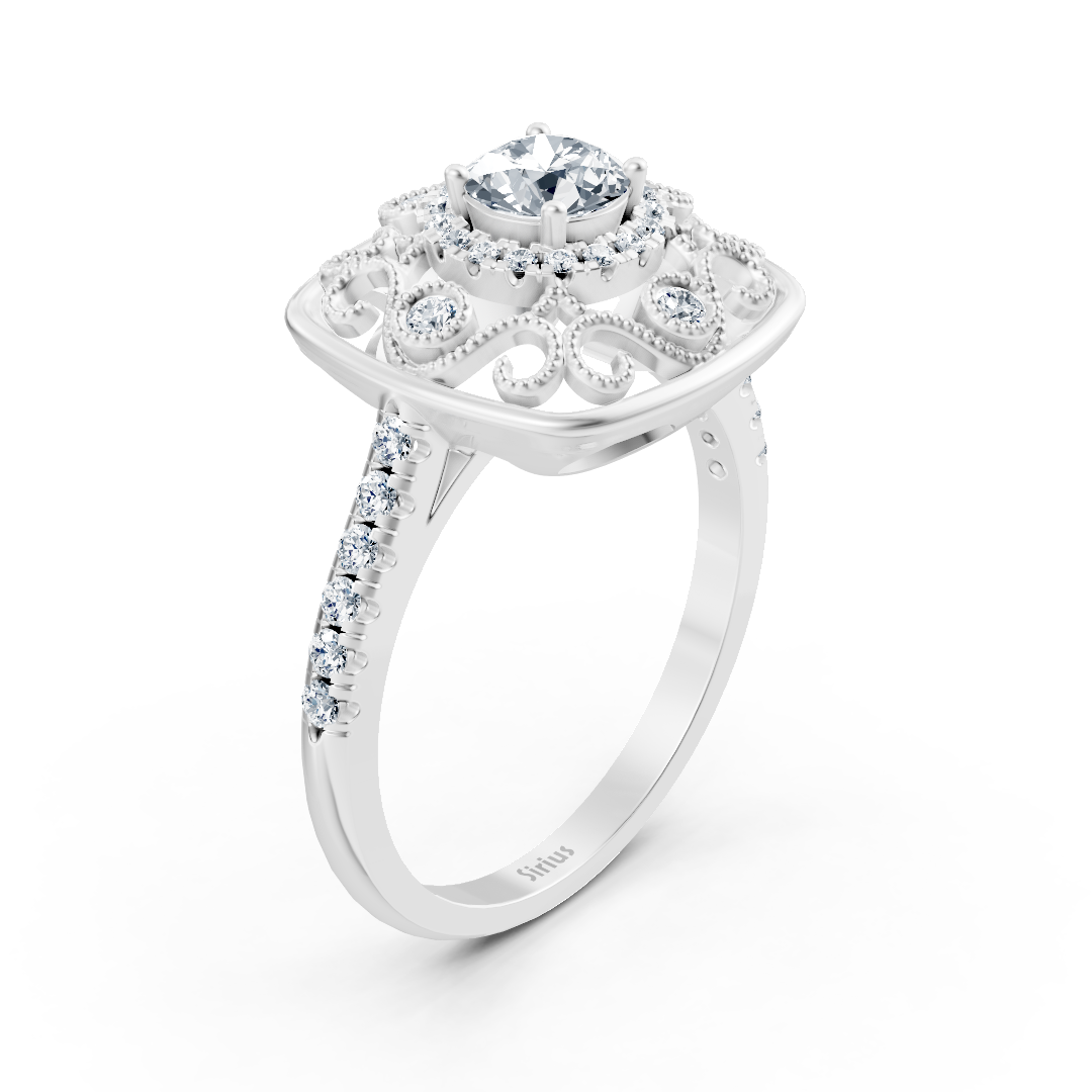 Laboratuvar pırlantalı vintage tarzı Beyaz Altın yüzük - Rosy Lab Diamonds’tan yüksek kaliteli Mücevher