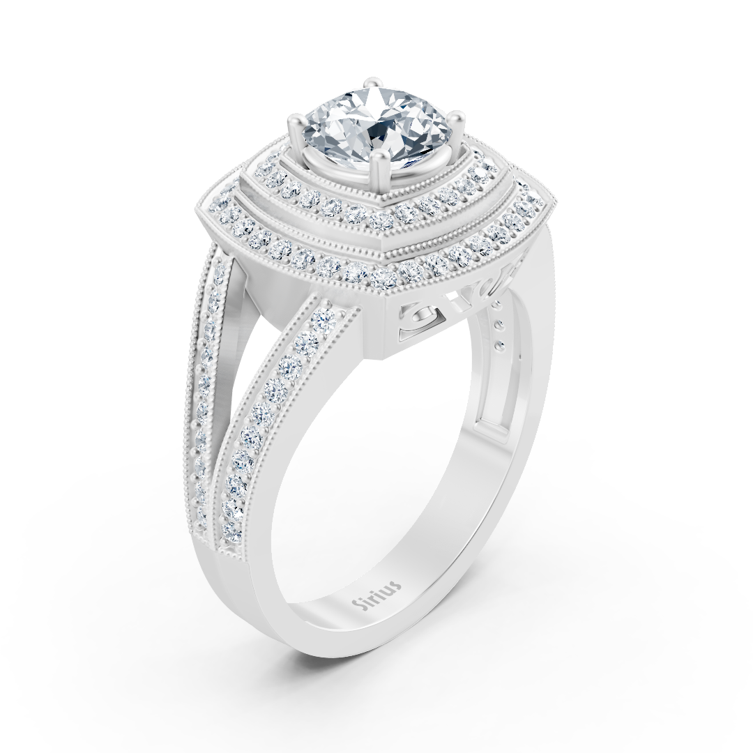 Bague en Or Blanc avec triple halo et centre en topaze blanche – Bijoux haut de gamme de Rosy Lab Diamonds